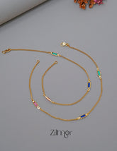 KT1011541 - Gold Toned pair Multi Kemp Stone Anklet 2-Zilmor